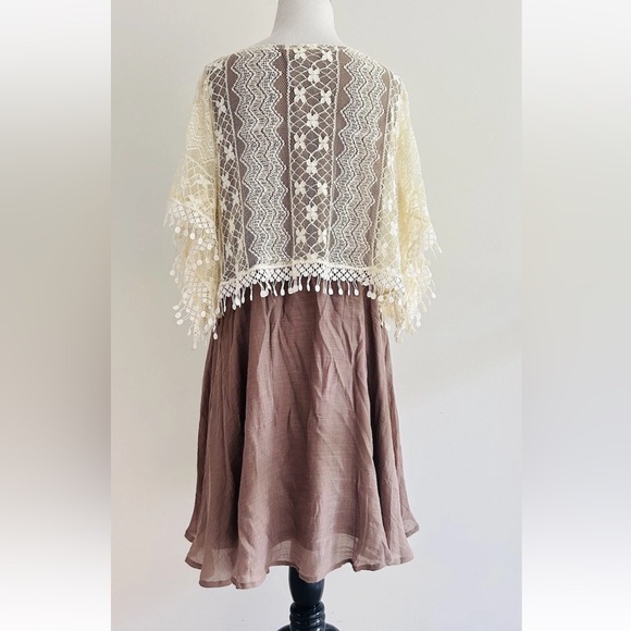 Anthropologie A'reve Eyelet Dolman Dress Womens Size L Brown Lace Overlay - Picture 9 of 13